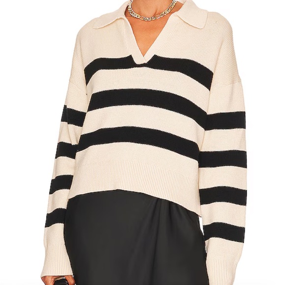 NWT Velvet Striped Cashmere Blend Polo Sweater - Picture 2 of 8